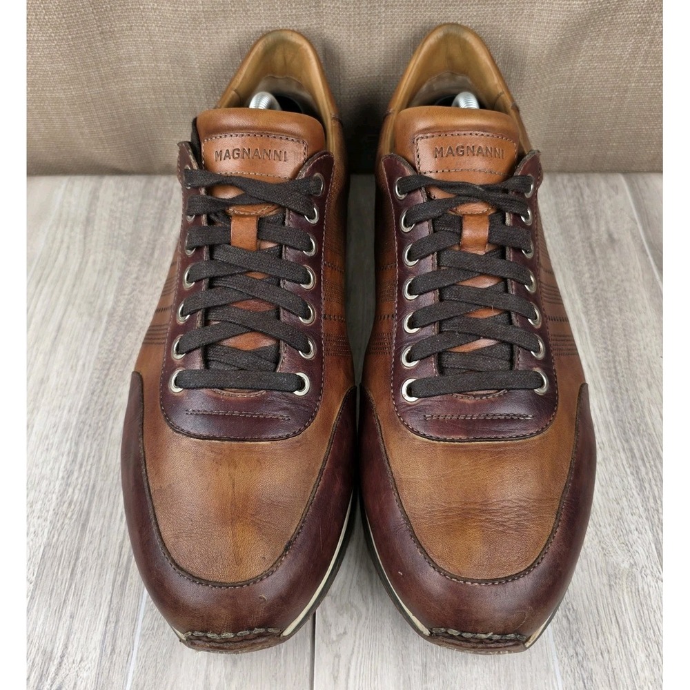 Magnanni Pueblo Perforated Shoes Mens 10M Brown Leather Quiet Luxury Sneakers